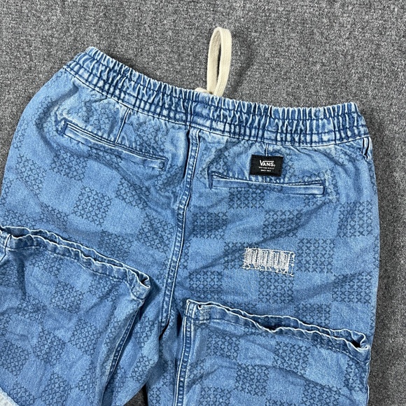 Vans Range Elastic Drawstring Mended Check Crop Pants Size Small Blue 0695 - Picture 5 of 10